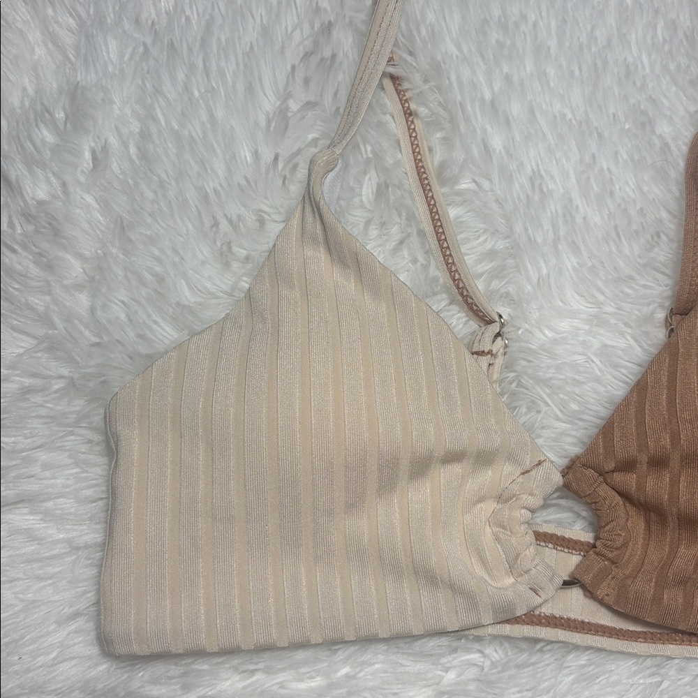 NWOT From Amazon Youth 10-11 Size Ribbed 2 Piece Cream And Light Tan Swim Set - Picture 2 of 13